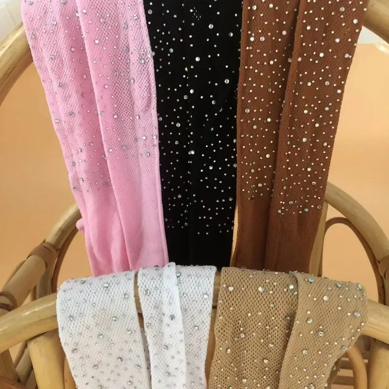 New Kids Girl Tight Fashion Fishnet Stockings Hollow Lace Rhinestone Glitter Pantyhose for Girls Children Mesh Socks