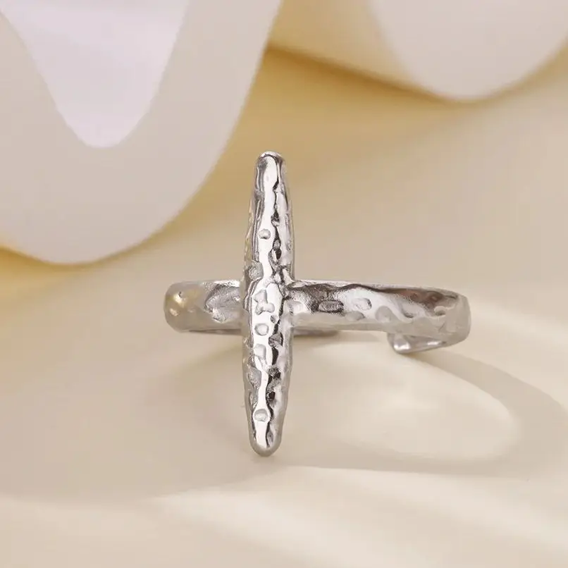 

Vintage Cross Rings For Women Silver Color Opening Stainless Steel Cross Ring Aesthetic Party Waterproof Jewelry Gift BFF