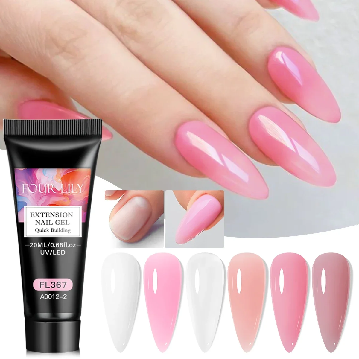 20 مللي تمديد جيل للأظافر مجموعة كاملة لتمديد بولي جل البولندية سرقة دفع ، قاعدة ومعطف فوقي ، تنظيف المياه ومجموعة قوالب الأظافر #2