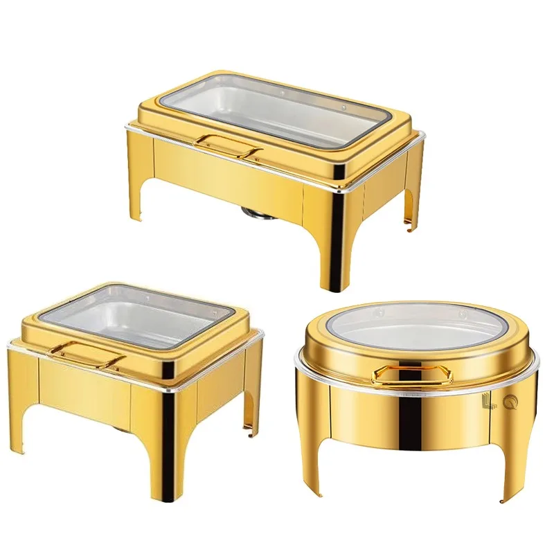 

Hot Sale Luxury 9L Gold Stainless Steel Alcohol Fuel Catering Set Inner Chafer Dish Wedding Buffet Server Hotels Serving Food