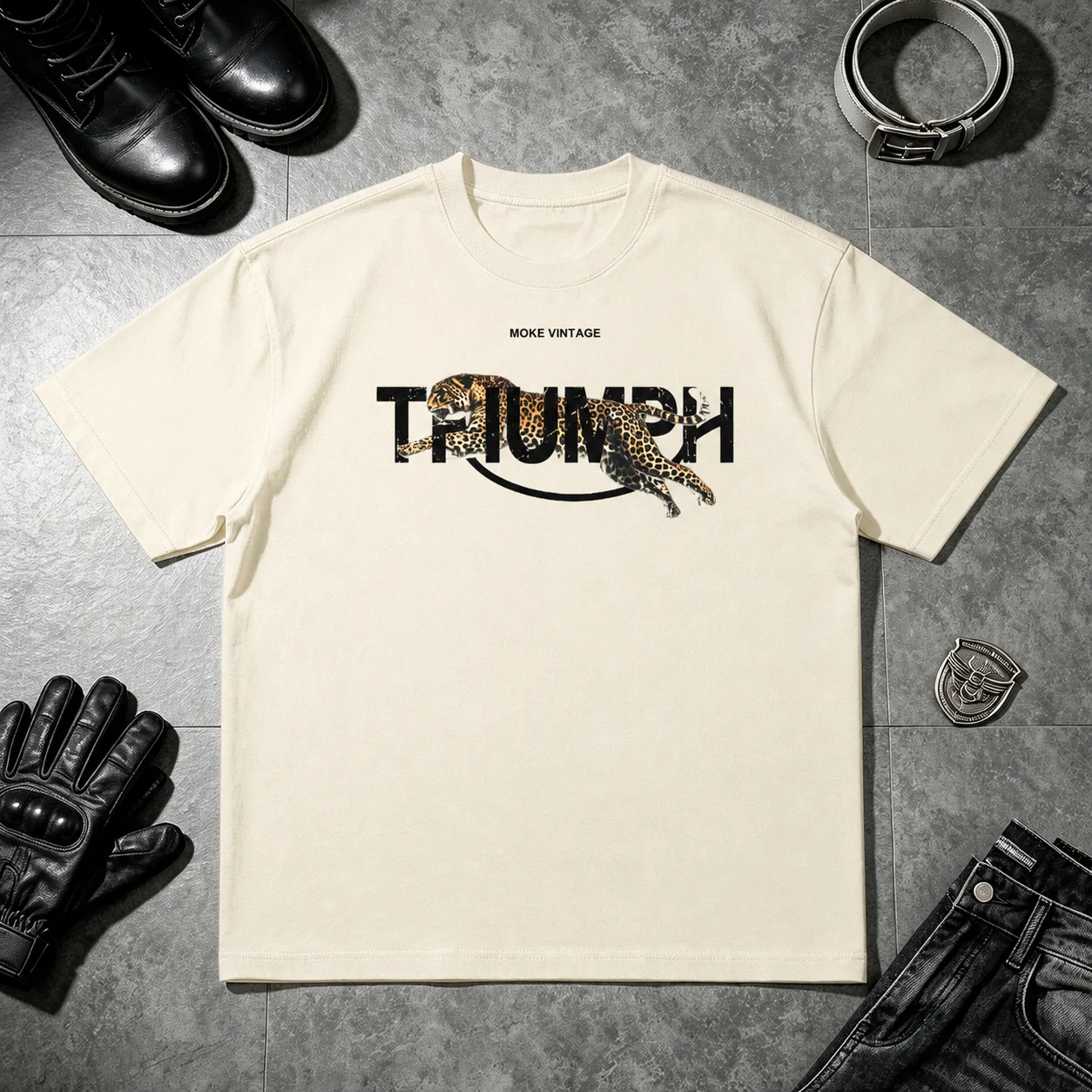 Amerikanische Motorrad-Ästhetik Triumph Leopardenmuster Atmungsaktives Baumwoll-Unisex-T-Shirt mit Rundhalsausschnitt und kurzen Ärmeln – Detail 8