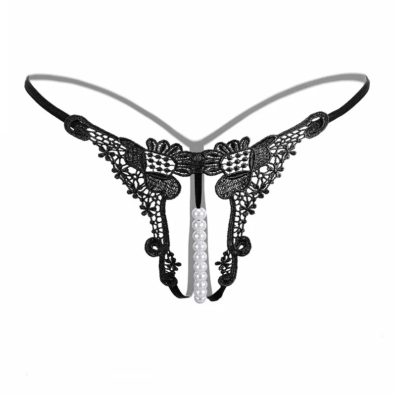 Women panties sexy lingerie g-string hong Thin rope Hollow Open file Beaded pearl No trace Breathable Underwears