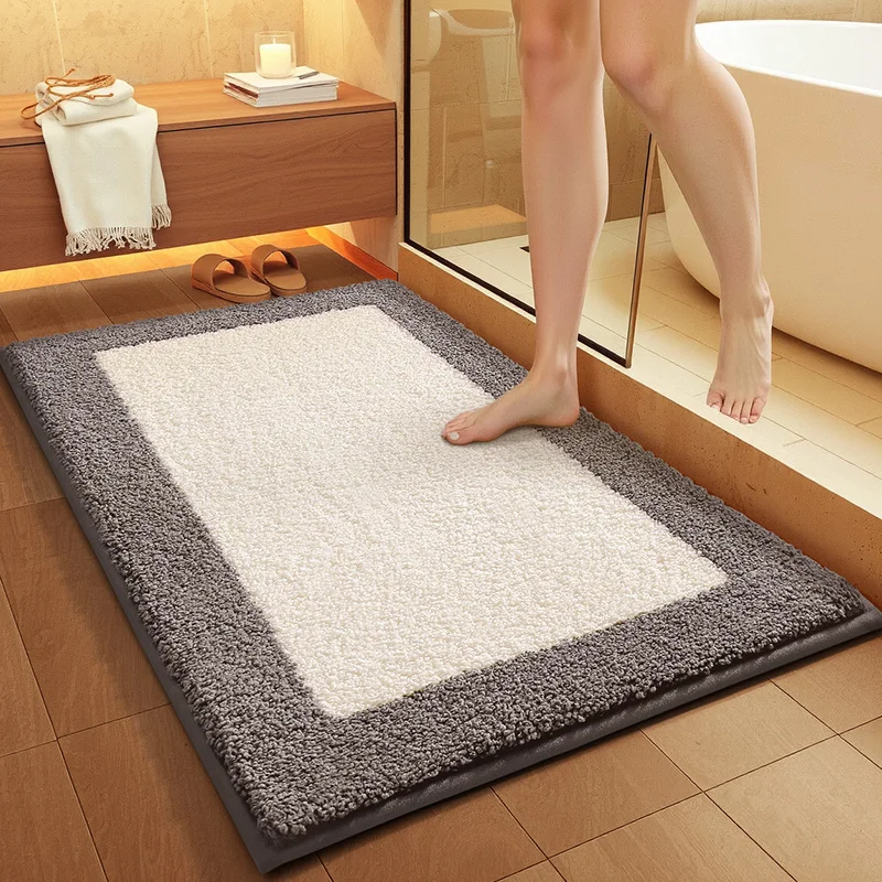 

Minimalist Flocked Bathroom Carpet, Plush Dense Super Soft Bath Mat, Quick Absorbent Fast Dry, Anti-Bacterial Non-Slip Bath Rug
