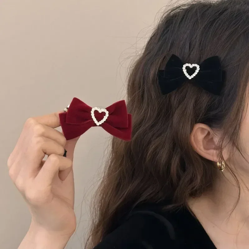 2pcs/set Velvet Baby Hair Clip Sweet Bow Heart Style Princess Barrettes Cute Kids Girl BB Clip Children's Headwear for Girls image 2