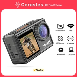 CERASTES Action Camera 5K 4K 60FPS EIS Interchangeable Lens 48MP Zoom Electronic Stabilizer Camera WiFi Action Camera for Vlog