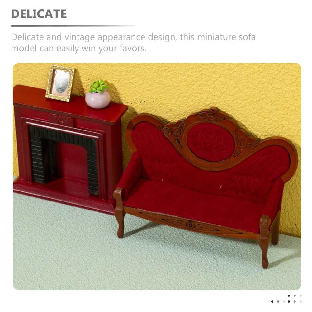 Dollhouse Sofa Mini Decoration Miniature Model Tiny Toys Furniture Wood Couch 1/12 Scale Figure Accessories