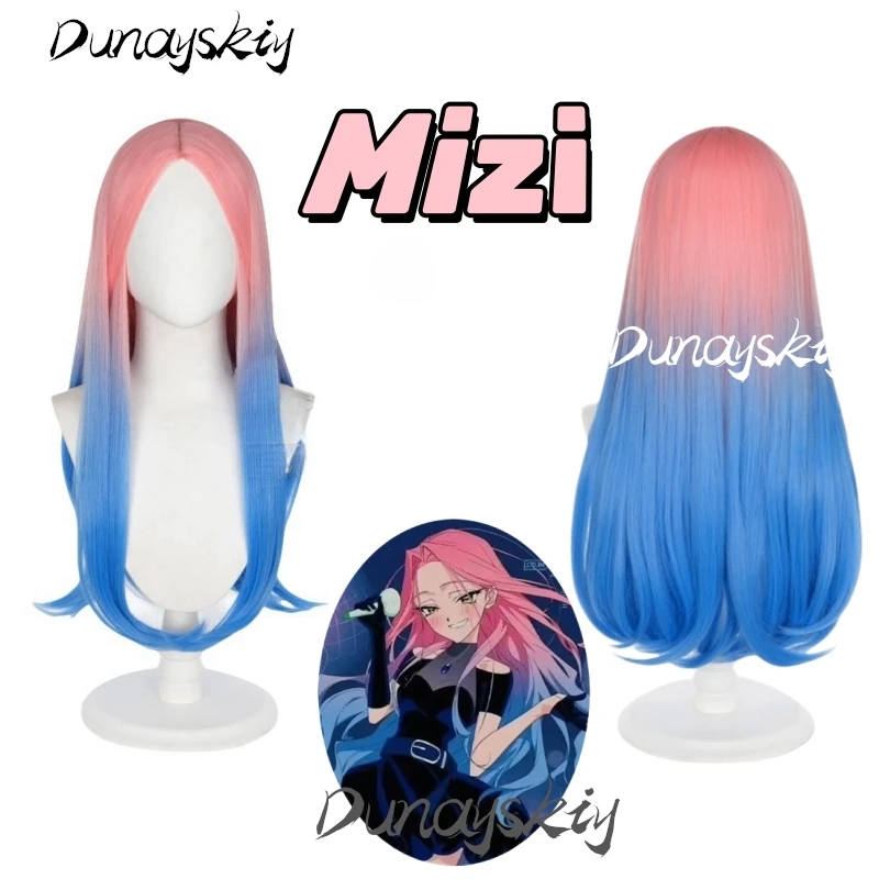 Anime Mizi Cosplay Wig Blue Pink Gradient Hair Alien Stage Role Play Hairpiece For Halloween Christmas Party Customized