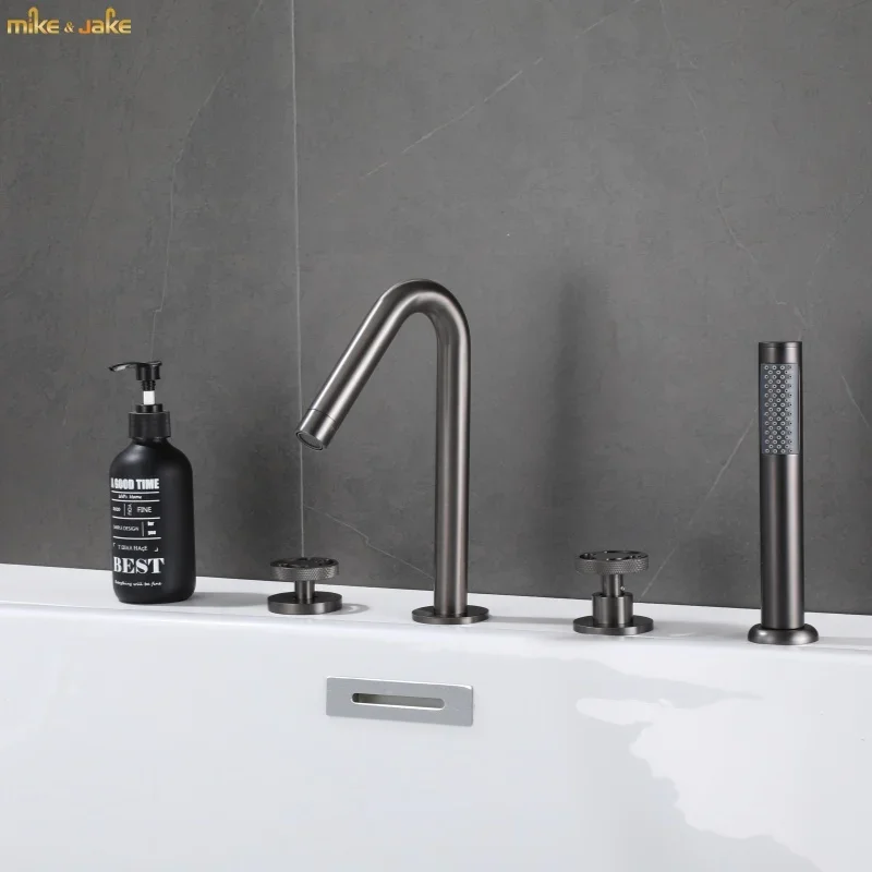 Gold Bathtub mixer with brass hand shower double function black bath faucet deck mounted bath shower faucet MJ04118H