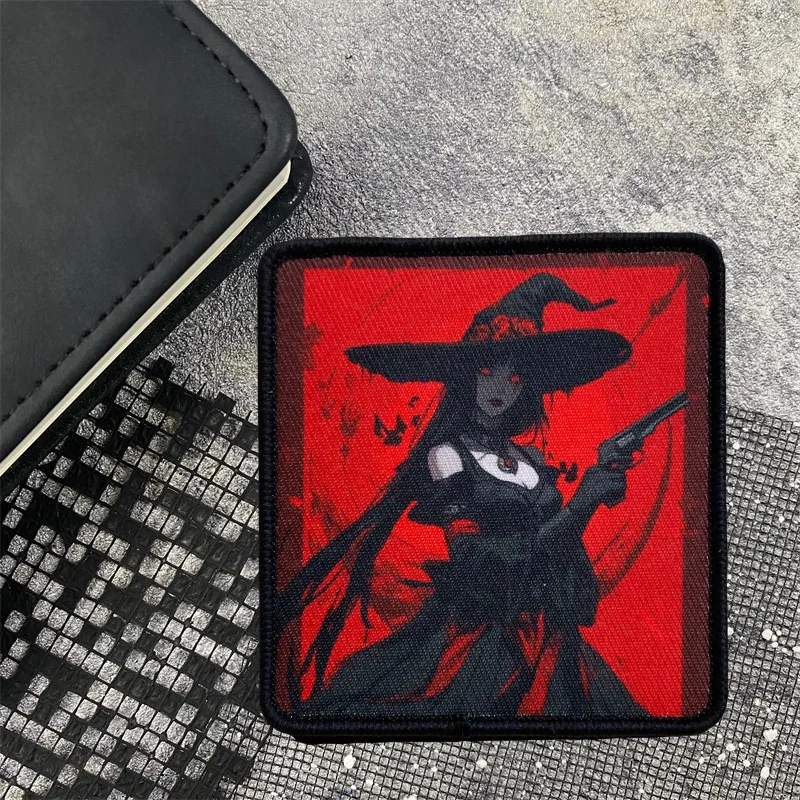 Tactical Witch Morale Badge Black and Red Armband Military Army Cloth Patches Hook and Loop Backpack Hat Accessories Stickers