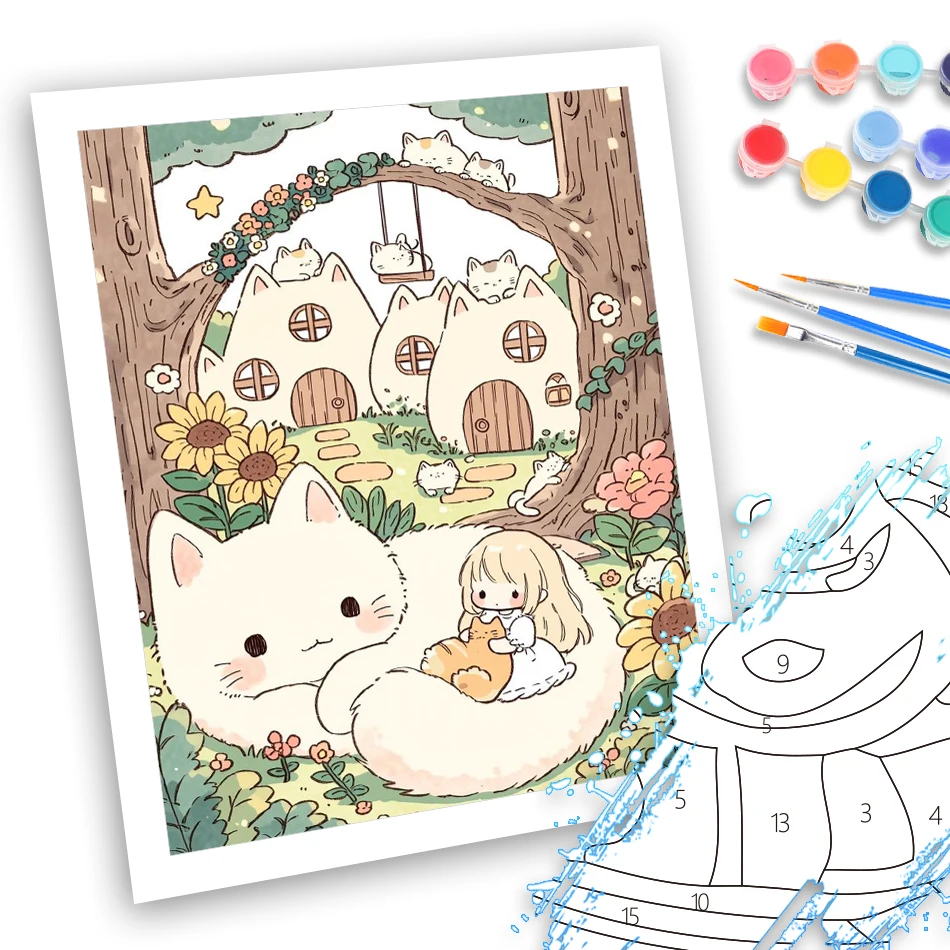 GATYZTORY Painting By Numbers On Canvas Digital Art Stuff Interior Cartoon Cute Cat Paintings Wall Decor Arts And Crafts Picture