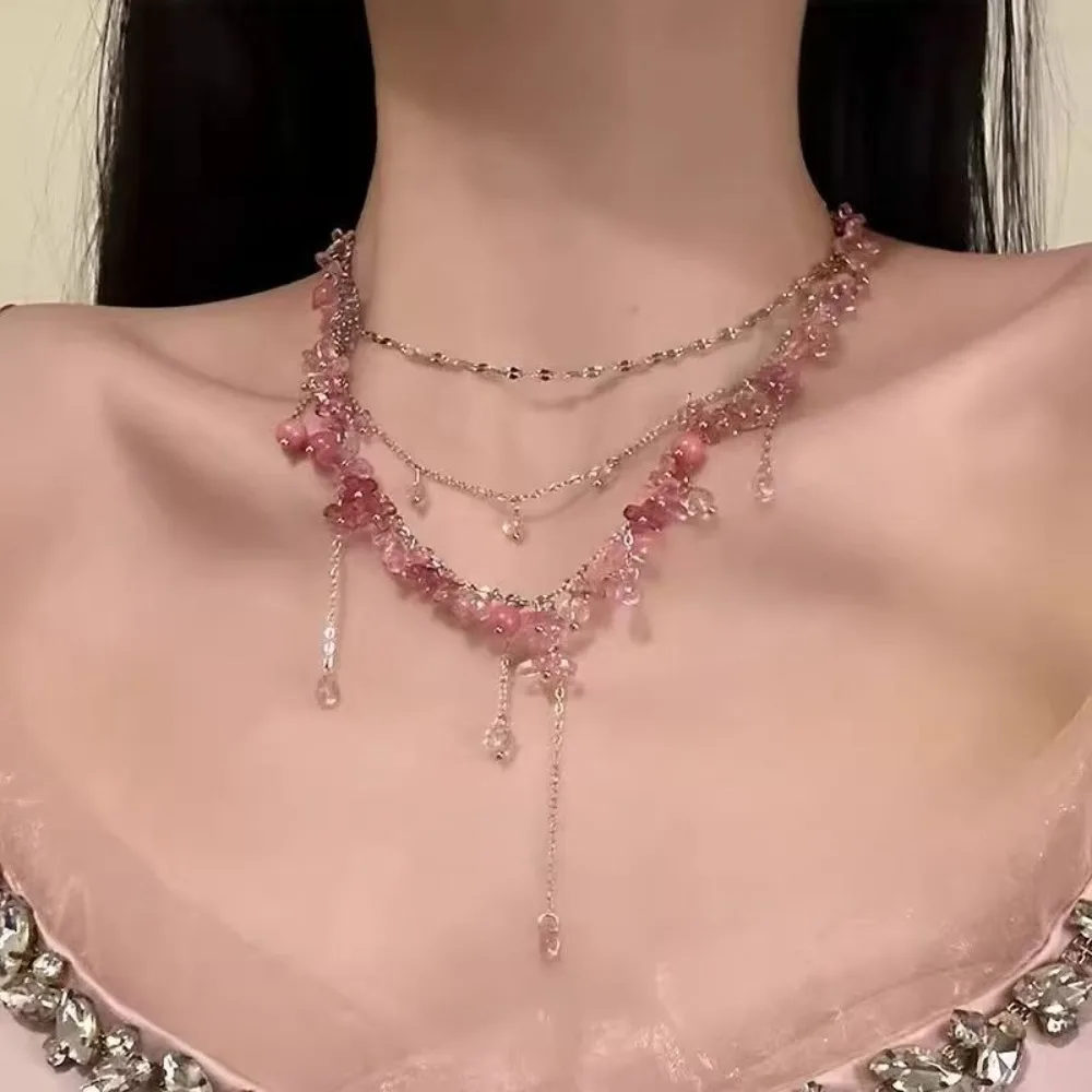 

2025 New Necklace Pink Beaded Light Luxury Versatile Neck Chain