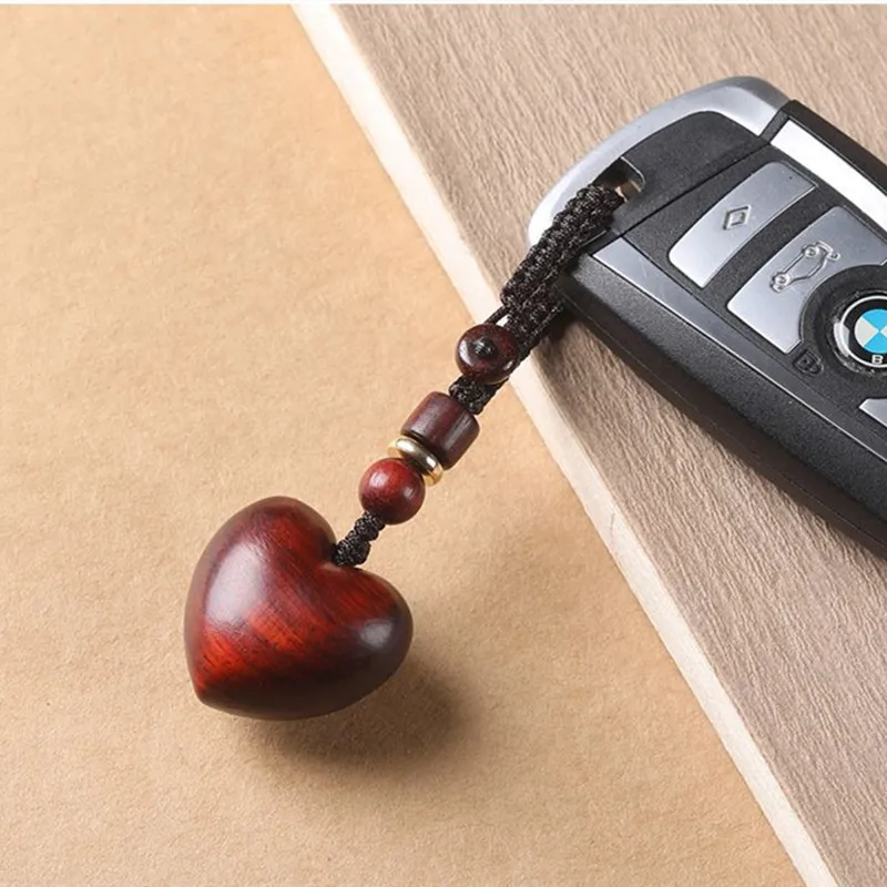 Creative Simple Rosewood Red Love Woman Mobile Phone Chain Hand-woven Solid Wood Car Key Chain Couple Gifts Wholesale