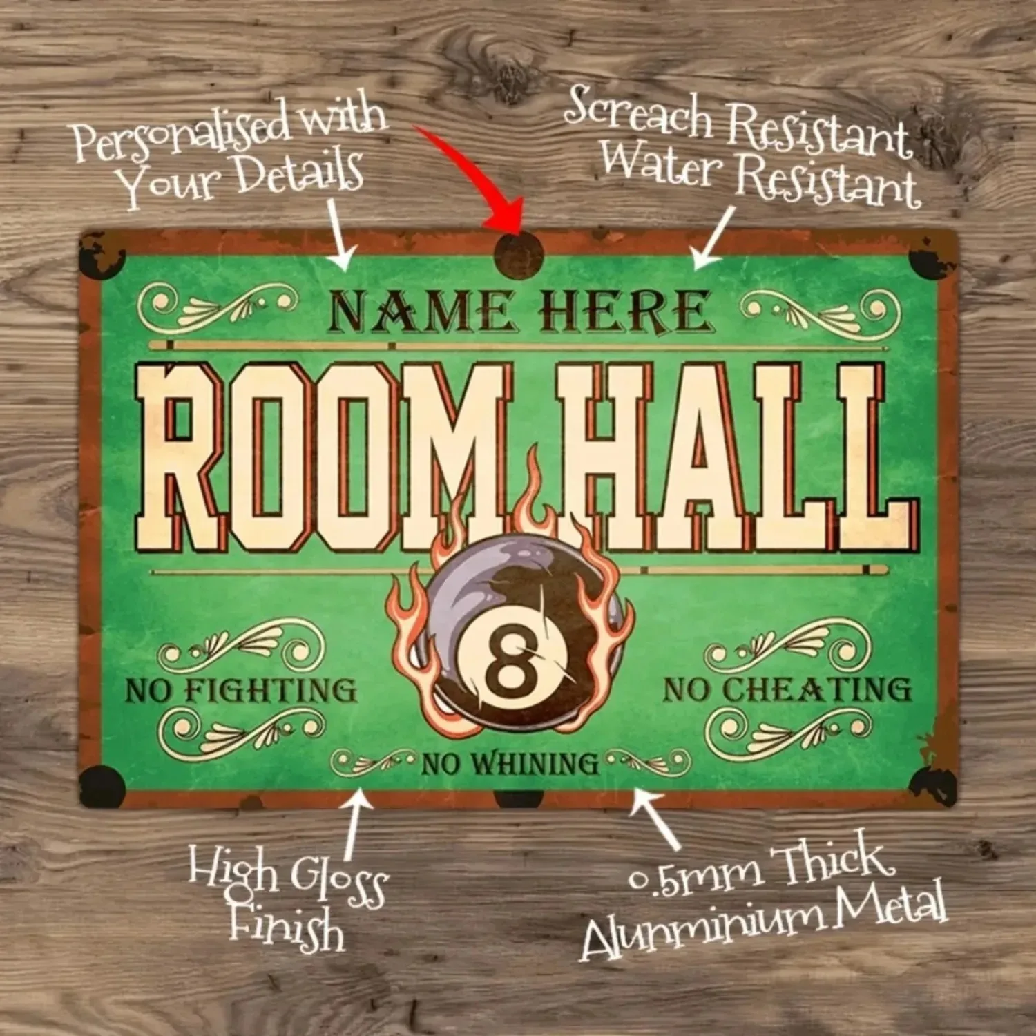 1pc Custom Personalized Vintage Billiard Room Aluminum Sign Pool Hall Game Room Man Cave Wall Decor Gift Decorative Only