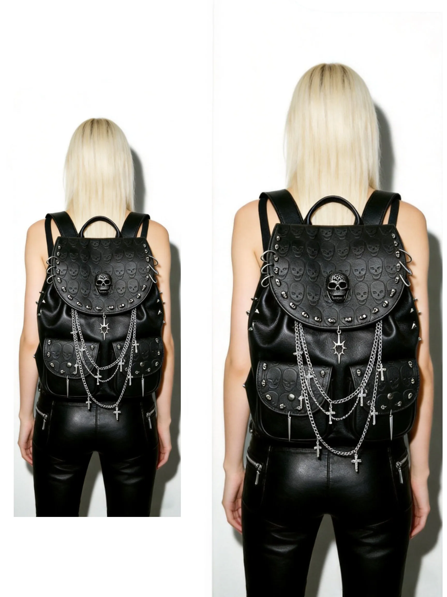 Original Design Skull Backpack Spice Girls Large Capacity Rivets Unique Punk Versatile Backpack