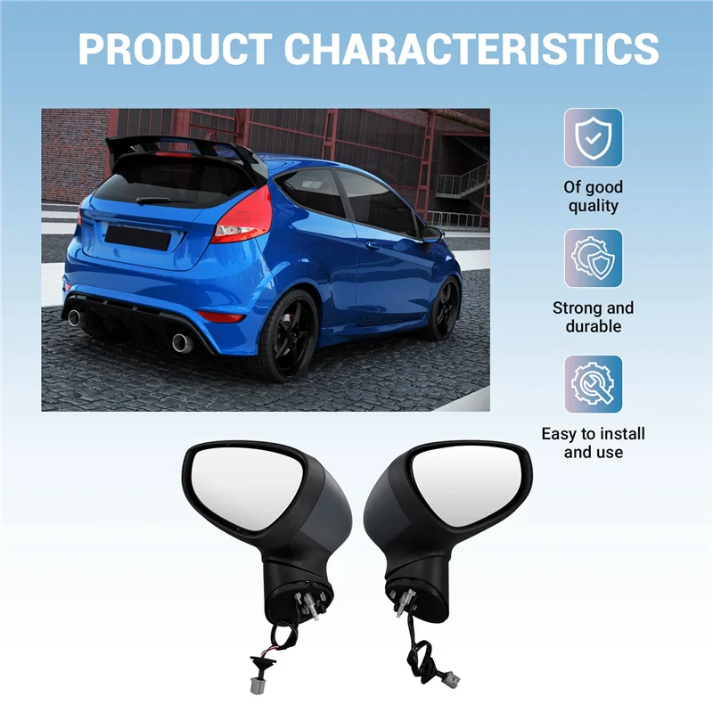 

1Pair Car Outside Door Rearview Mirror For Ford Fiesta 2009-2017 Mk7 Mk8 2008-2013 Side Door Mirror With Turn Signal