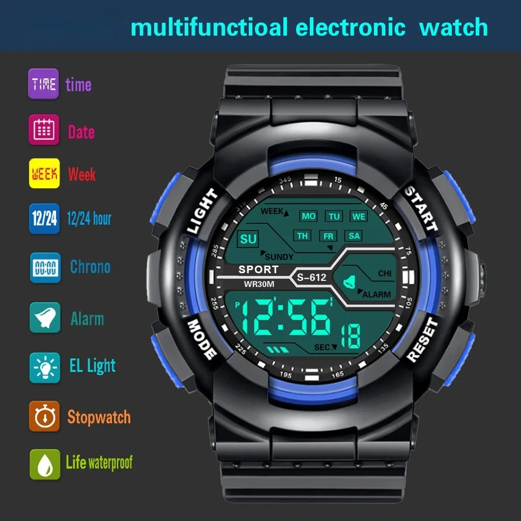 패션 다기능 남자 야외 스포츠 시계 LED 전자 방수 빛나는 군사 디지털 손목 시계 Reloj Hombre
