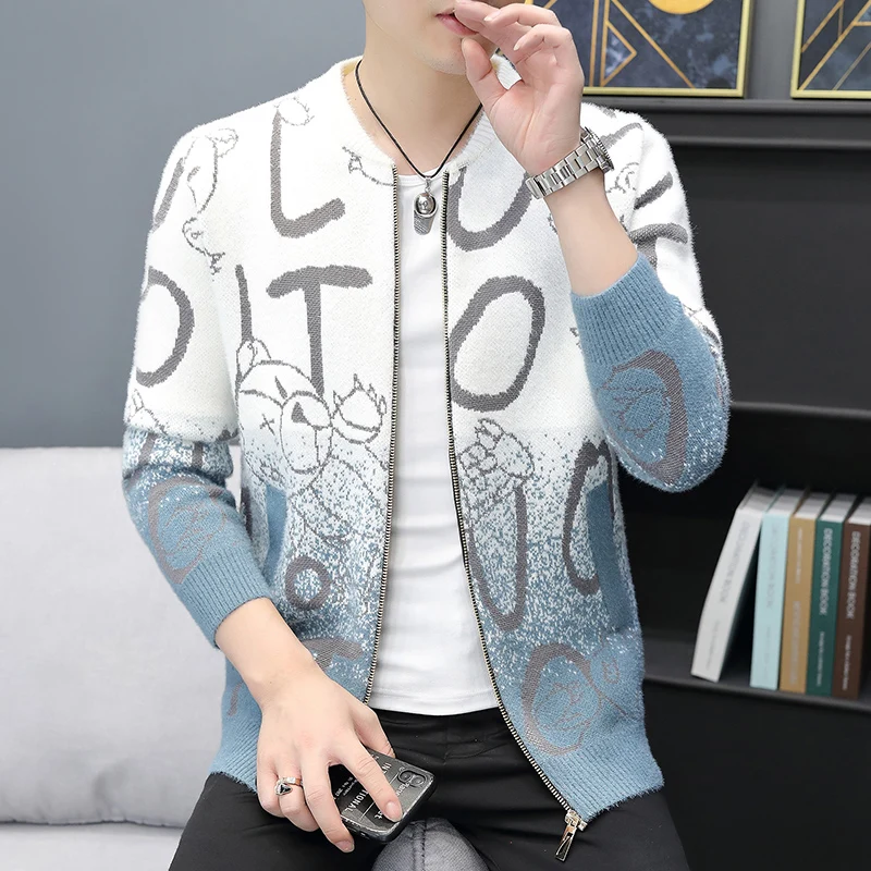 New Fashion Spring and Autumn Knitted Cardigan Zipper Sweater Letter Stand Collar Casual Jacket Casual Coats