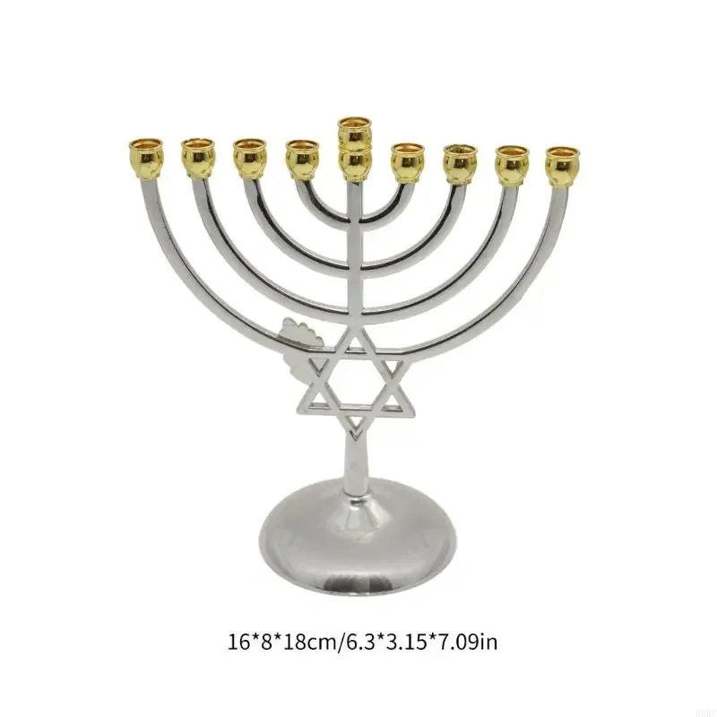 Nine-headed Candlestick Crafts Ornaments Israeli Hanukkah Golden Leaf Candlestick view 6