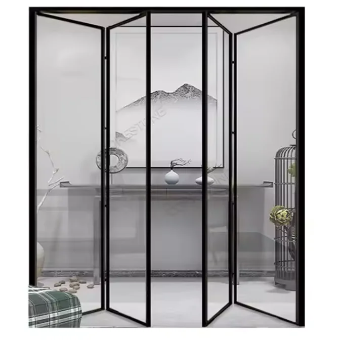 Customized Modern Design Kitchen Doors for Villas Slim Frame Aluminum Sliding Folding Glass Partition Space-Saving Foldable