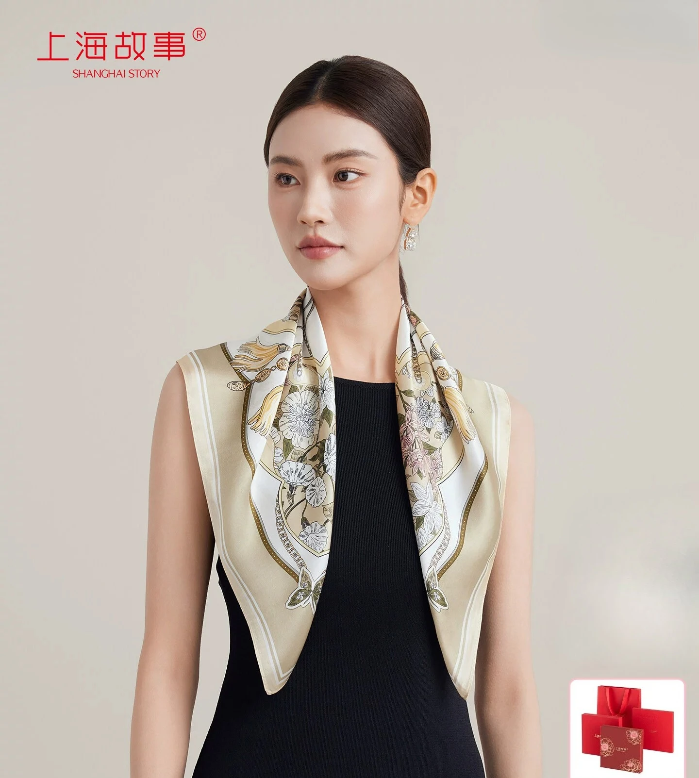 

Shanghai Story 2026 Spring Summer Silk Scarf Mother Day Gift Printed Mulberry Silk Square Scarf for Women