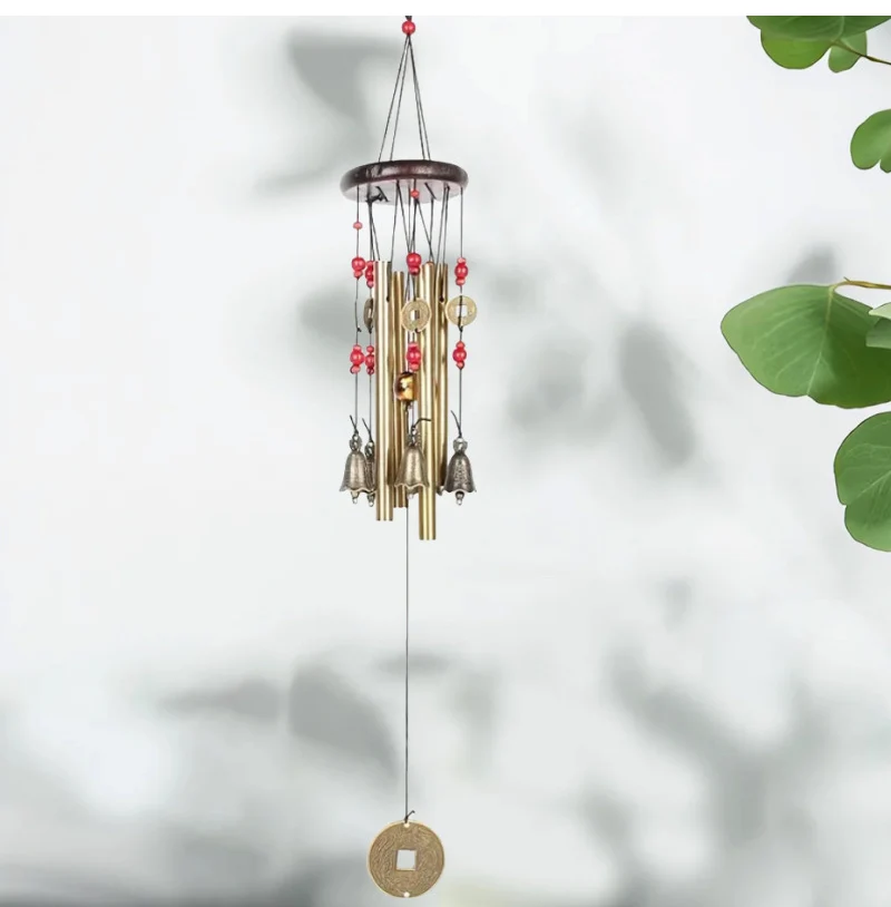 4 Tube Copper Wind Chime Door Wall Hanging Ornament Solid Wood Metal Bells Wind Chimes Home Garden Outdoor Decoration