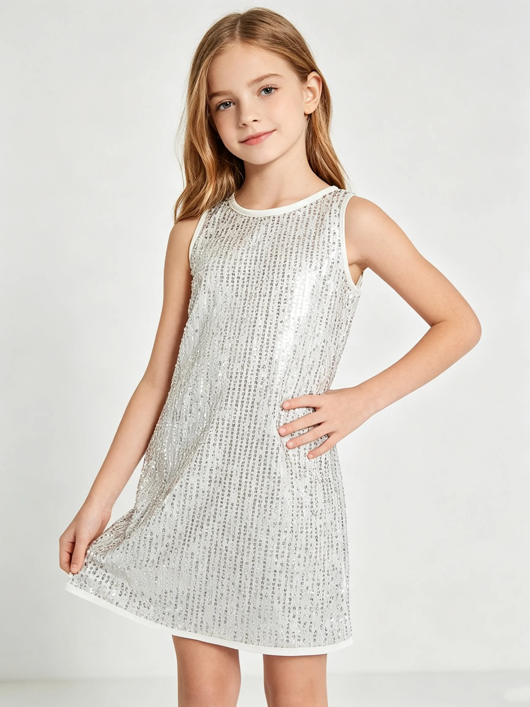 Girls Sequined Sleeveless Princess Party Dress Fashionable Stage Performance Costume excluding Headband