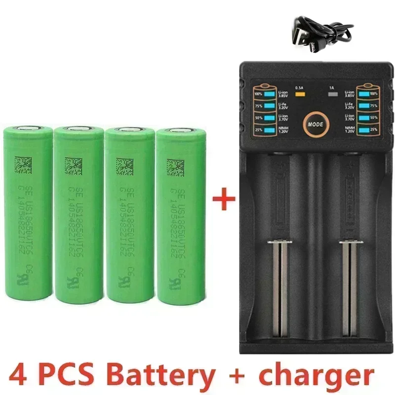 Oplaadbare lithium-ionbatterij 18650 3,7 V 3000 mAh VTC6 30 A, inclusief opladerpakket, is een ideale keuze voor zaklampspeelgoed c