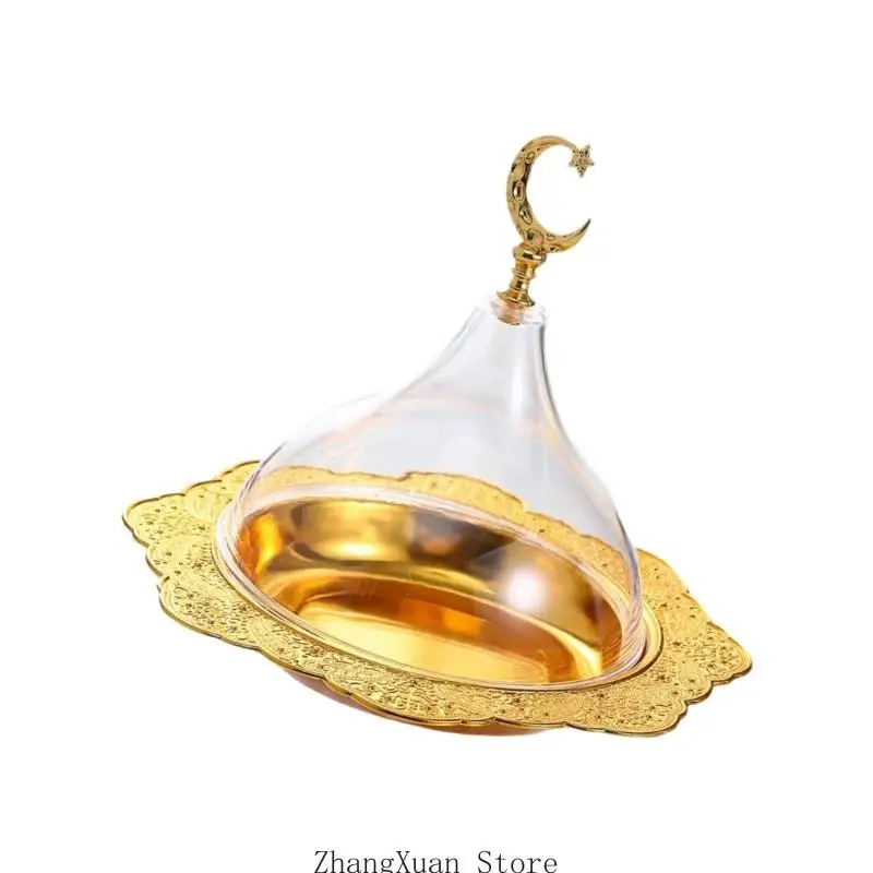 Eleganter Moon Star Gold Metall-Snackteller mit transparenter Acryl-Kuppelabdeckung für Party 3XUF – Detail 8