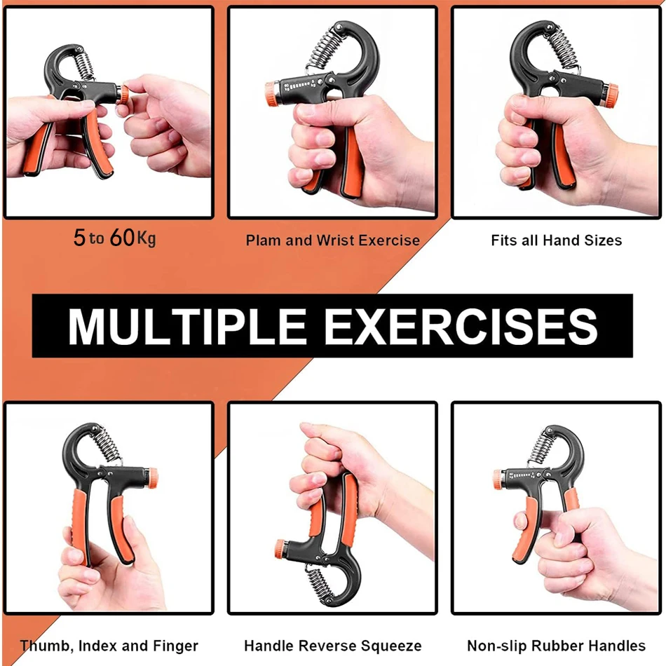 WorthWhile 5-60Kg Gym Fitness Hand Grip Men Adjustable Finger Heavy Exerciser Strength for Muscle Recovery Hand Gripper Trainer