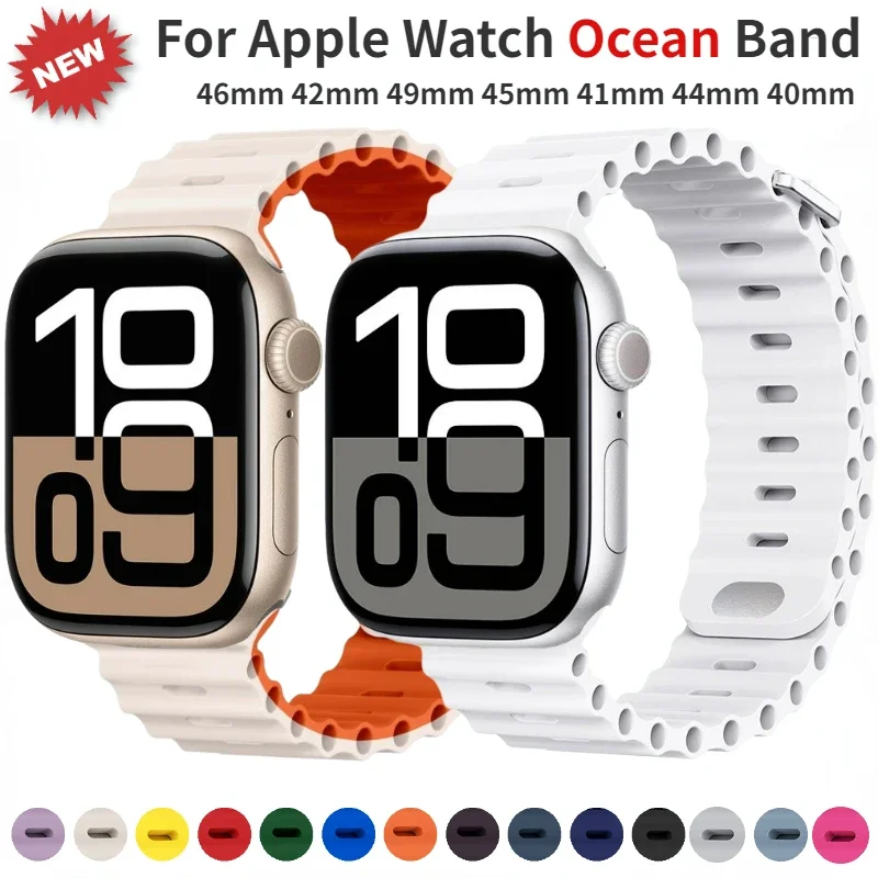

Силиконовый ремешок для Apple Watch series 10 46 мм 42 мм Ultra 49 мм 45 мм 41 мм 44 мм 40 мм Ocean Watchband iWatch 10 9 8 7 6 5 4 SE ремешок