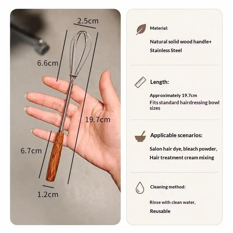 Mini-Haarfärbemischer aus Edelstahl mit Holzgriff, manueller Salbemischstab zum Rühren und als Werkzeug zum Färben der Haare. – Detail 4