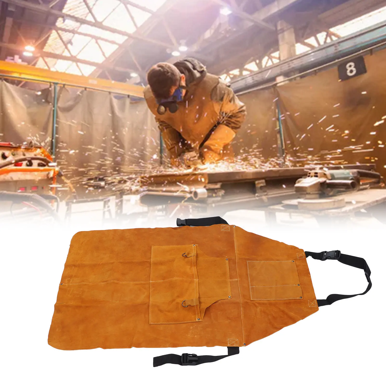 

ZK30 Welding Protective Cowhide Apron Electrician Flame Resistant Apron with Pocket ​for Work Shop