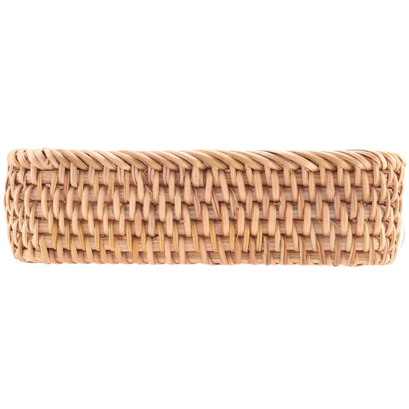 Hand-Woven Rectangular Rattan Wicker Basket Fruit Tea Snack Bread Picnic Cosmetic Storage Box Kitchen Household Tools