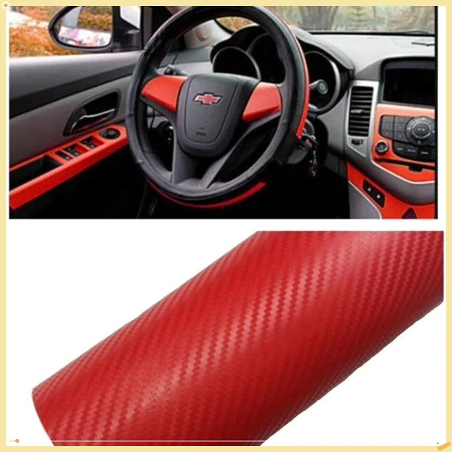 

3D виниловая наклейка из углеродного волокна для автомобиля «сделай сам», рулонная пленка, наклейка-красный цвет, 127X30 см, 50 дюймов X 11,8 дюйма (красный)