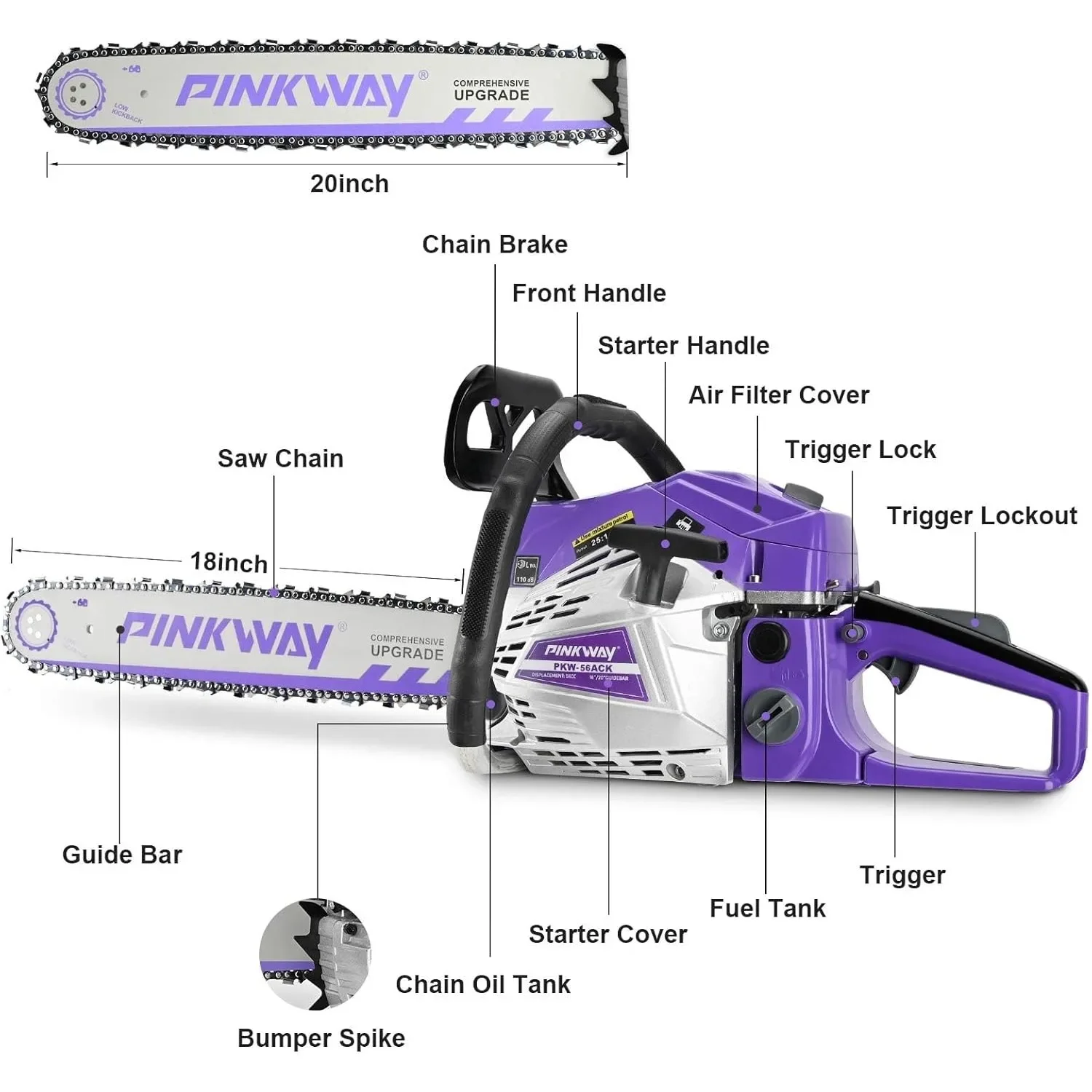 for 2-cycle 56CC Saw Gas Powered Chainsaw 20