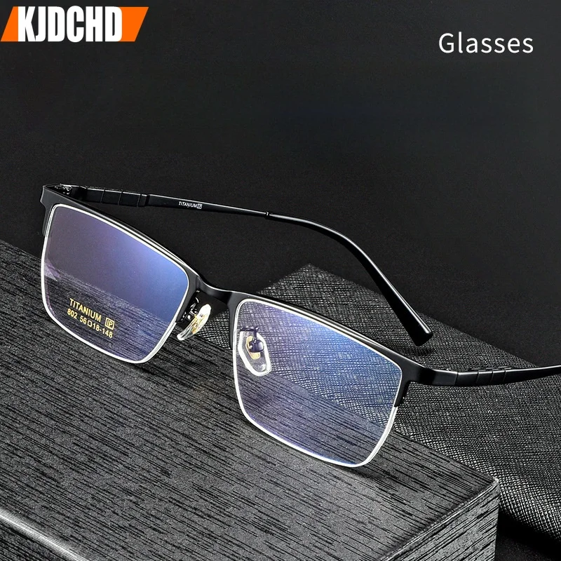 

KJDCHD Pure Titanium Business Half Frame Square Men's Eyeglass Frame Fashionable Optical Prescription Glasses Men's