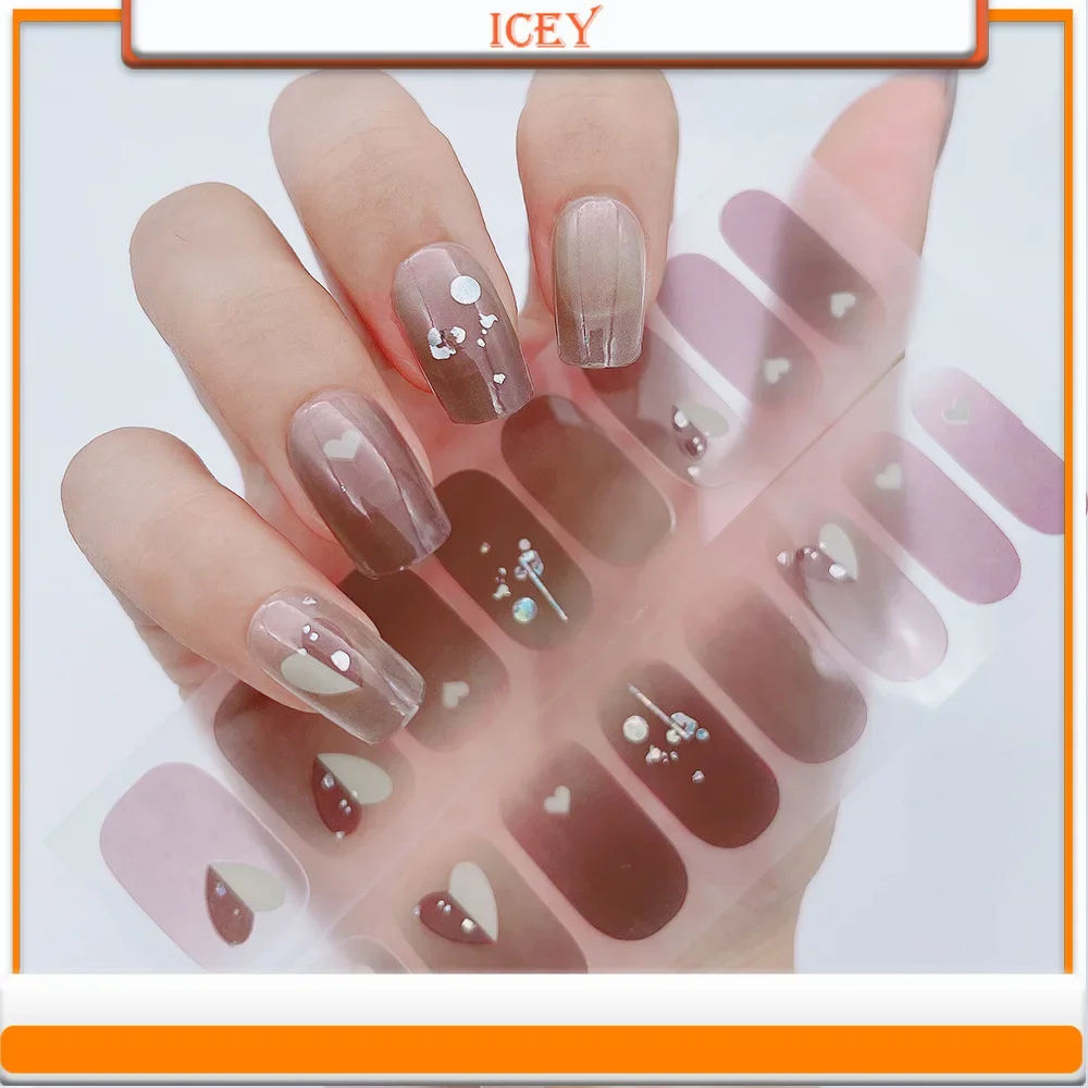 Icey beauty 1set ins style nagel aufkleber mit vollständiger abdeckung liebe, die kleine und frische weiße blumen nagel aufkleber mischt