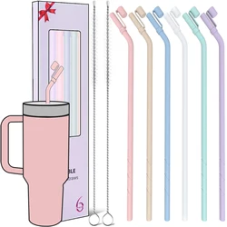 6 Pcs Bent  Replacement 13 inch Long Silicone Straw With Straw Cover,Compatible with Stanley 40 oz 30 oz Cup Tumbler