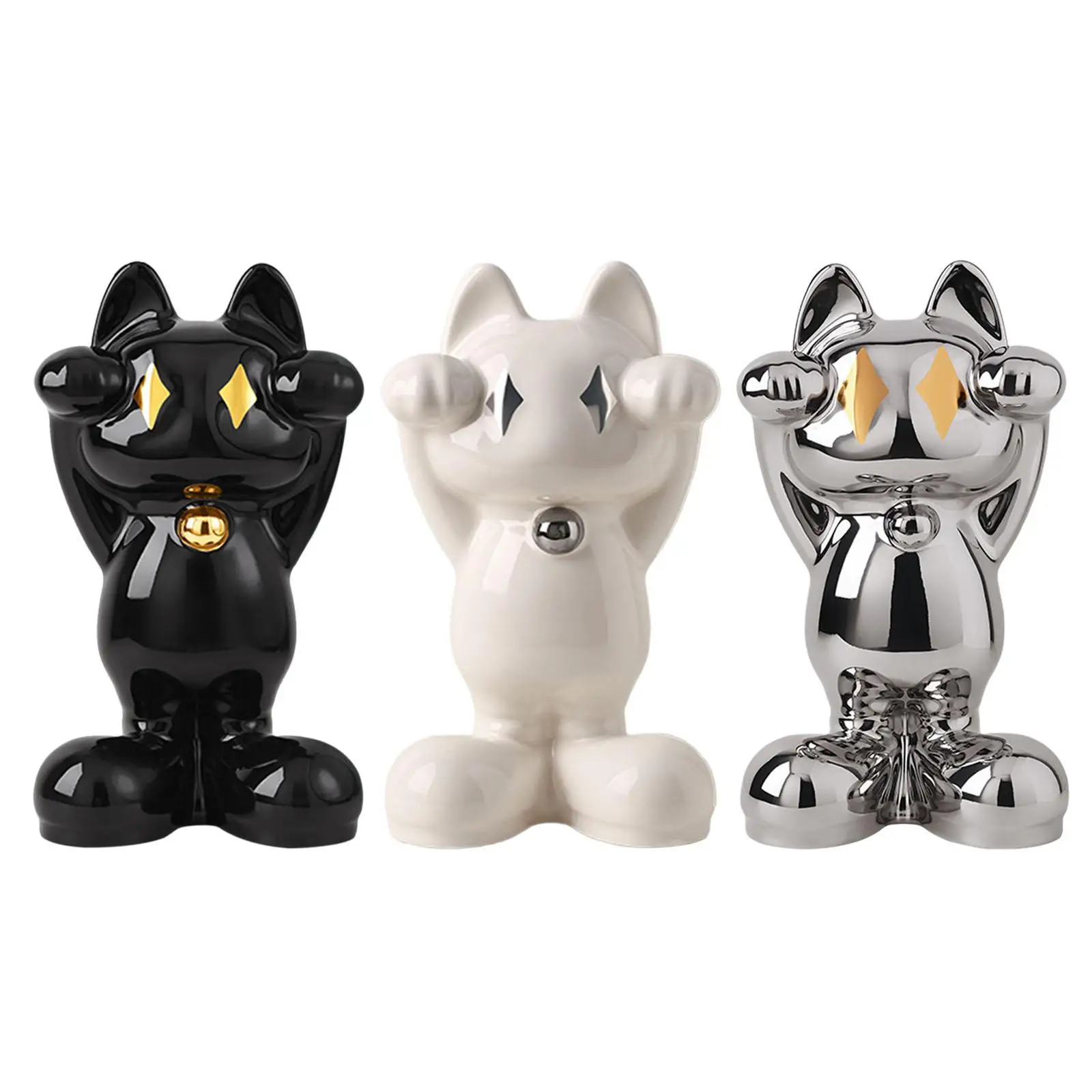 

Fortune Cat Statue Holiday Gift Animal Sculpture Ornament Crafts Modern Welcoming Cat for Office Home Entrance Bedroom Bookshelf