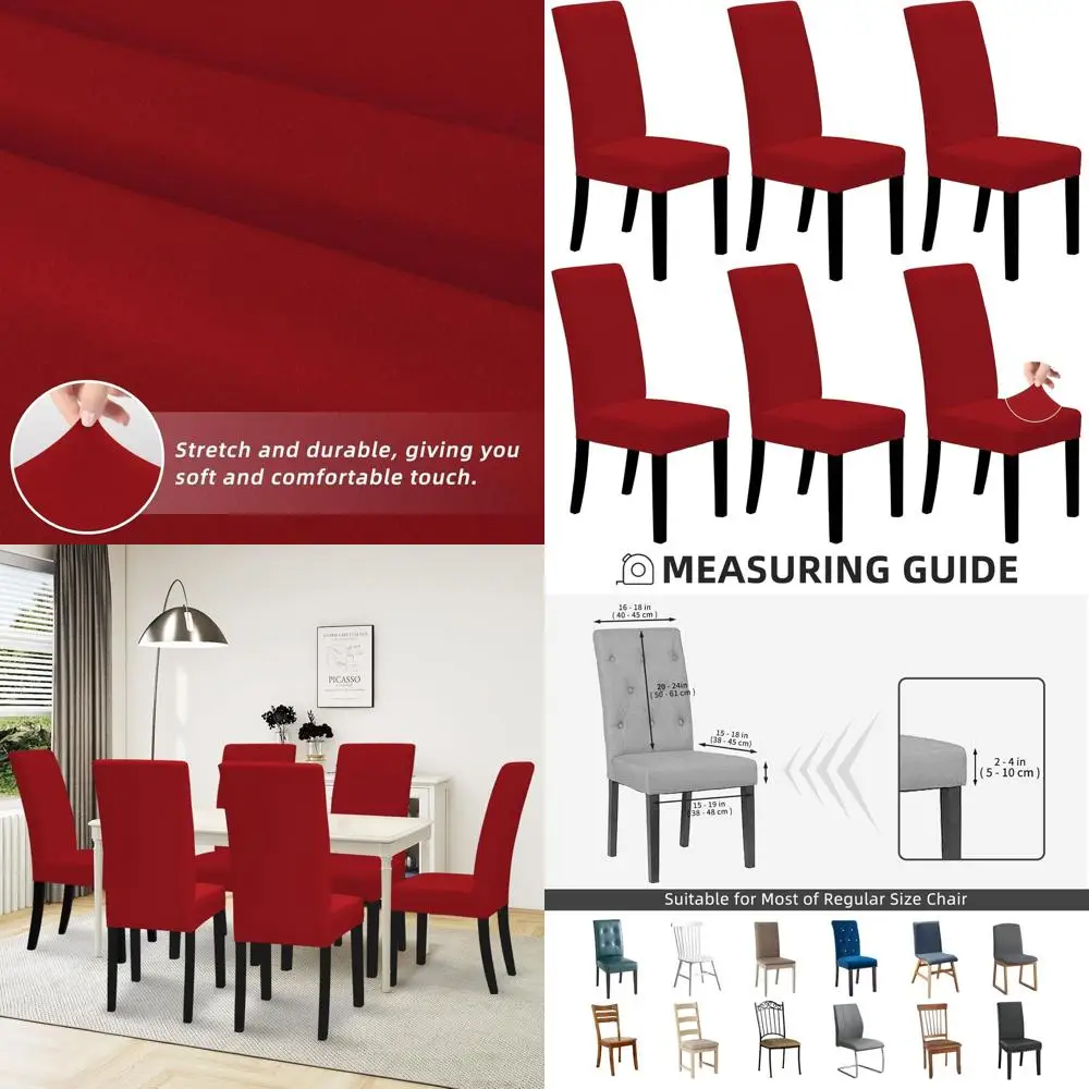 

Stretchy Dining Chair Covers, Set of 6, Parsons Style, Suitable for Events, Festive Red