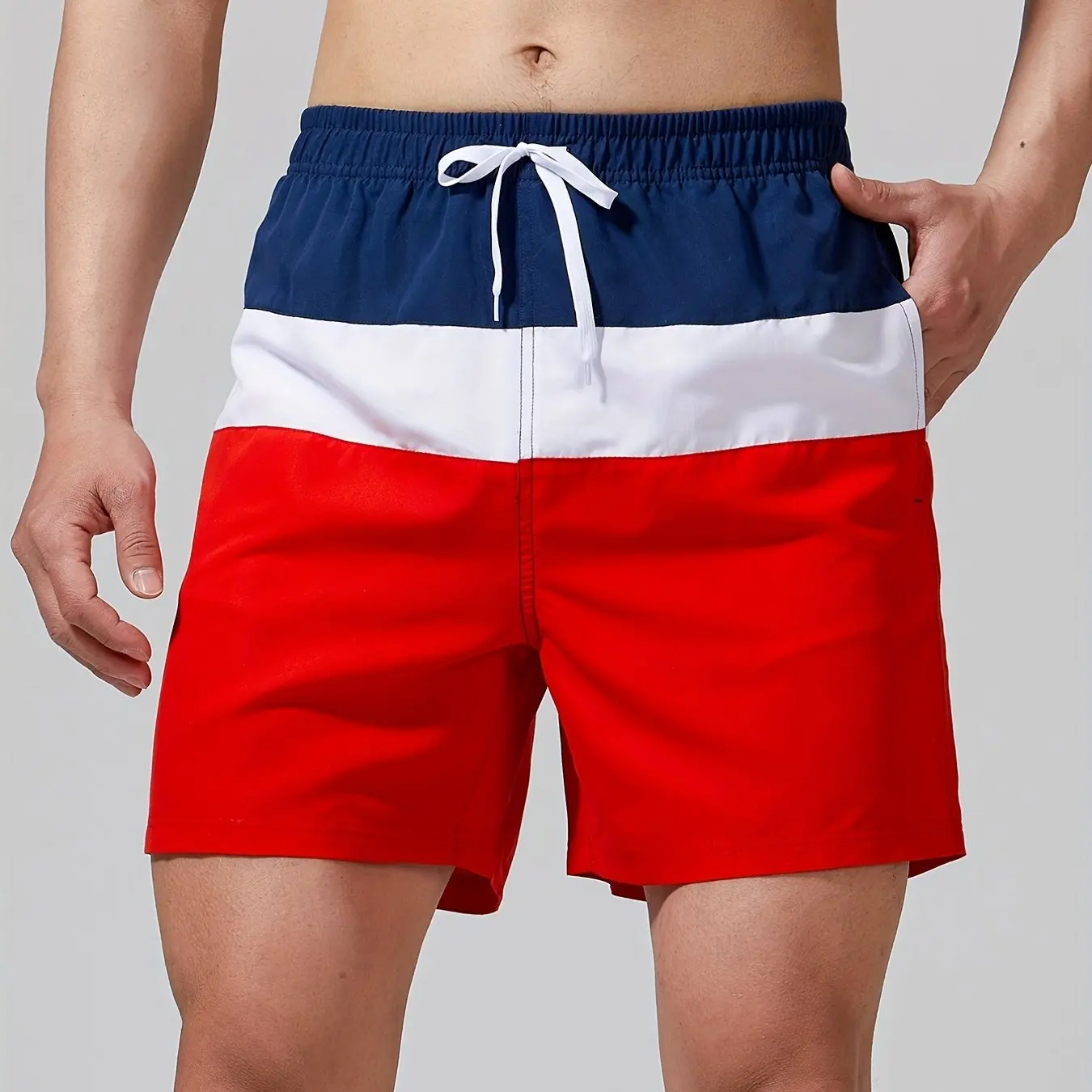 Trendy Color Block Pattern Print Men's Women Swim Trunks Quick Dry Drawstring Beach Shorts Men's Pants Swimwear For Summer Beach