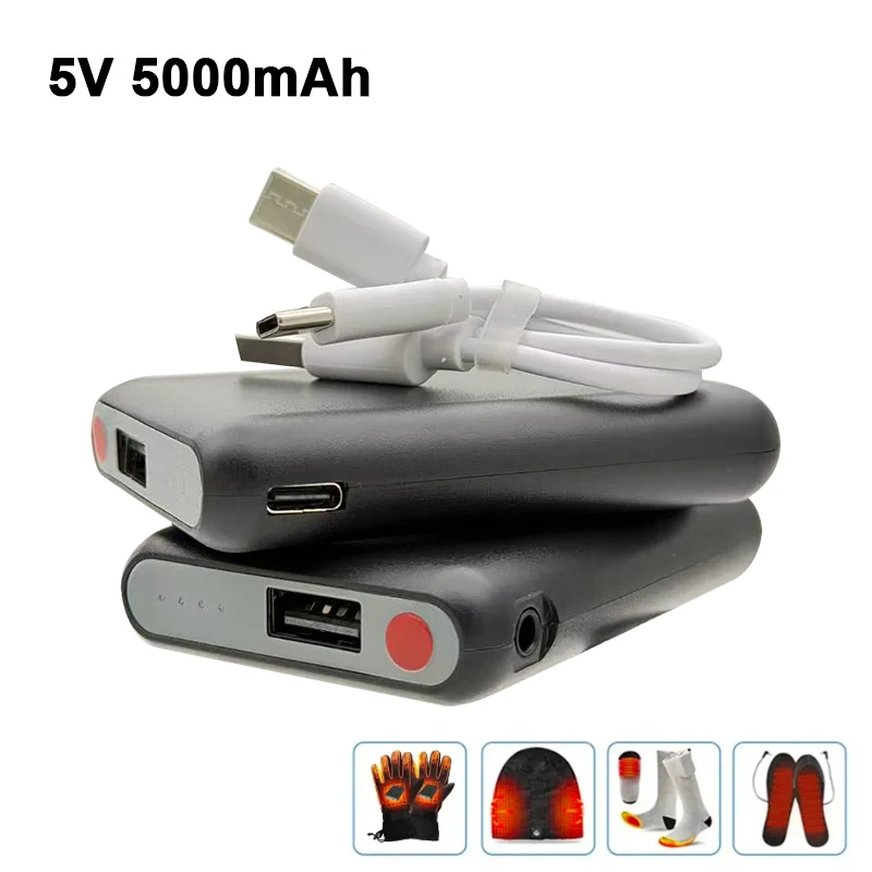5V 5000mAh USB-C Rechargeable Power Bank Battery Pack for Heated Socks Heated Gloves Heated Vest Heated Jacket Winter Outdoor