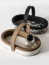 Light Luxury Leather Tray with Handle, Table Entrance Tea Table, Key Storage Tray, Cosmetics Display, Retro Plate, Home Decorati