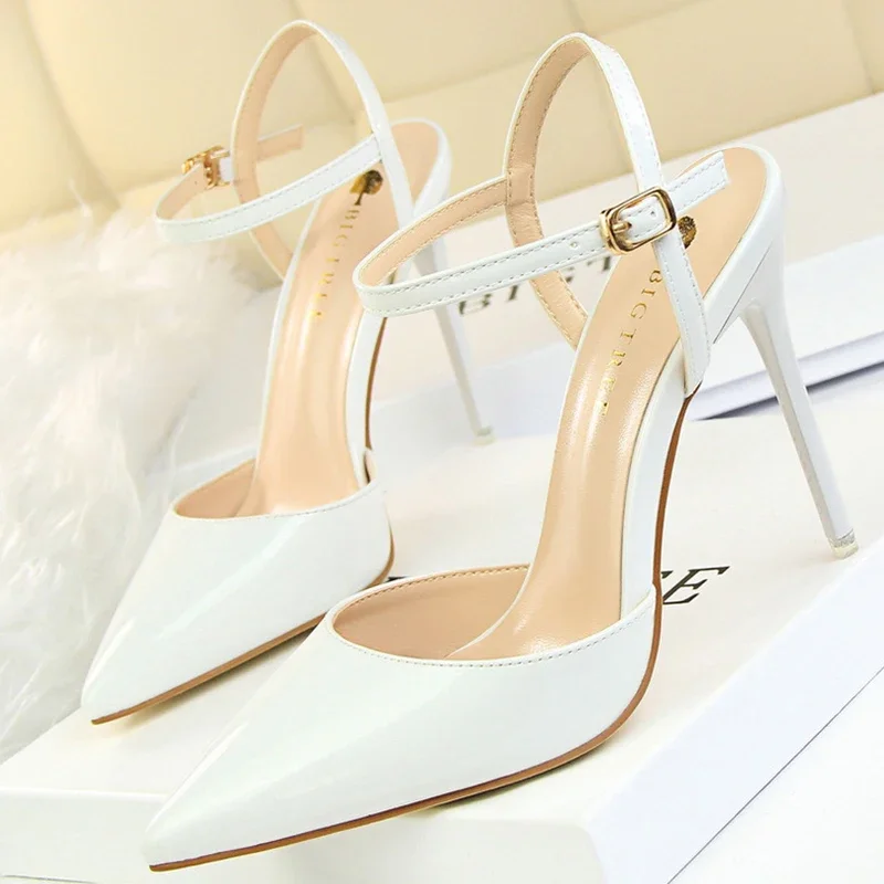 

Shoes Fashion Sandals Women 2023 Patent Leather High Heels Women Sandals Summer Heeled Sandals Pointed Toe Women Pumps