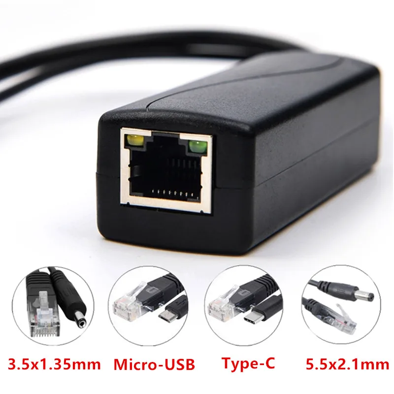 حار بيع POE الفاصل 48 فولت إلى 5 فولت مايكرو USB نوع-C BarrelJack امدادات الطاقة لهواوي ل Hikvision ل Bobcat لراسبيري بي