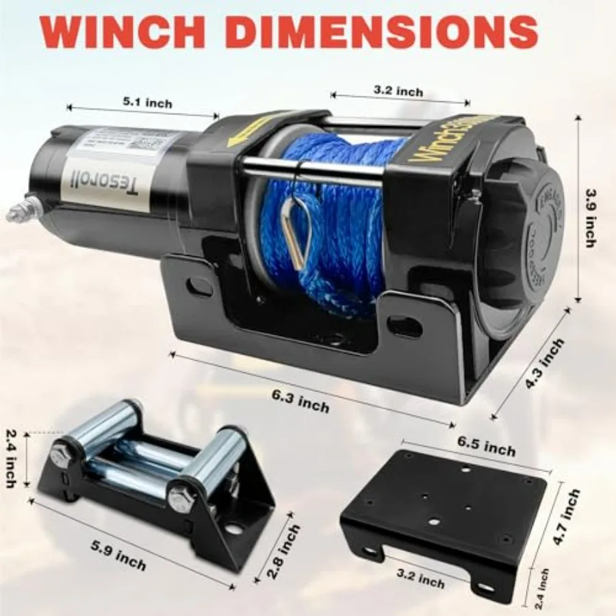 Wciągarka elektryczna ATV/UTV 3500 lbs, 12V DC z bezprzewodowym pilotem, wciągarka elektryczna z linką syntetyczną, wodoodporna wciągarka z płytą montażową.