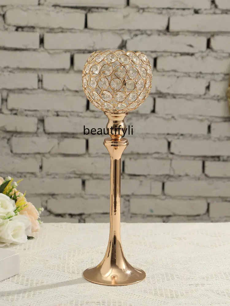 yj Crystal Candlestick Gold Wrought Iron Candle Cup European Candle Holder Metal Crafts Ornaments