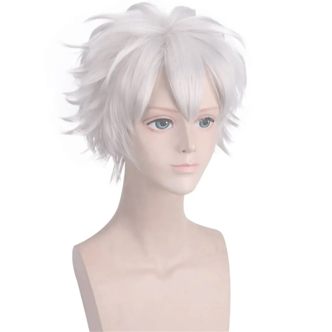 Shinazugawa Sanemi Parrucca Cosplay Capelli corti bianchi Nastro Anime Demon Slayer Parrucca sintetica per uomo Gioco di ruolo per feste di Halloween