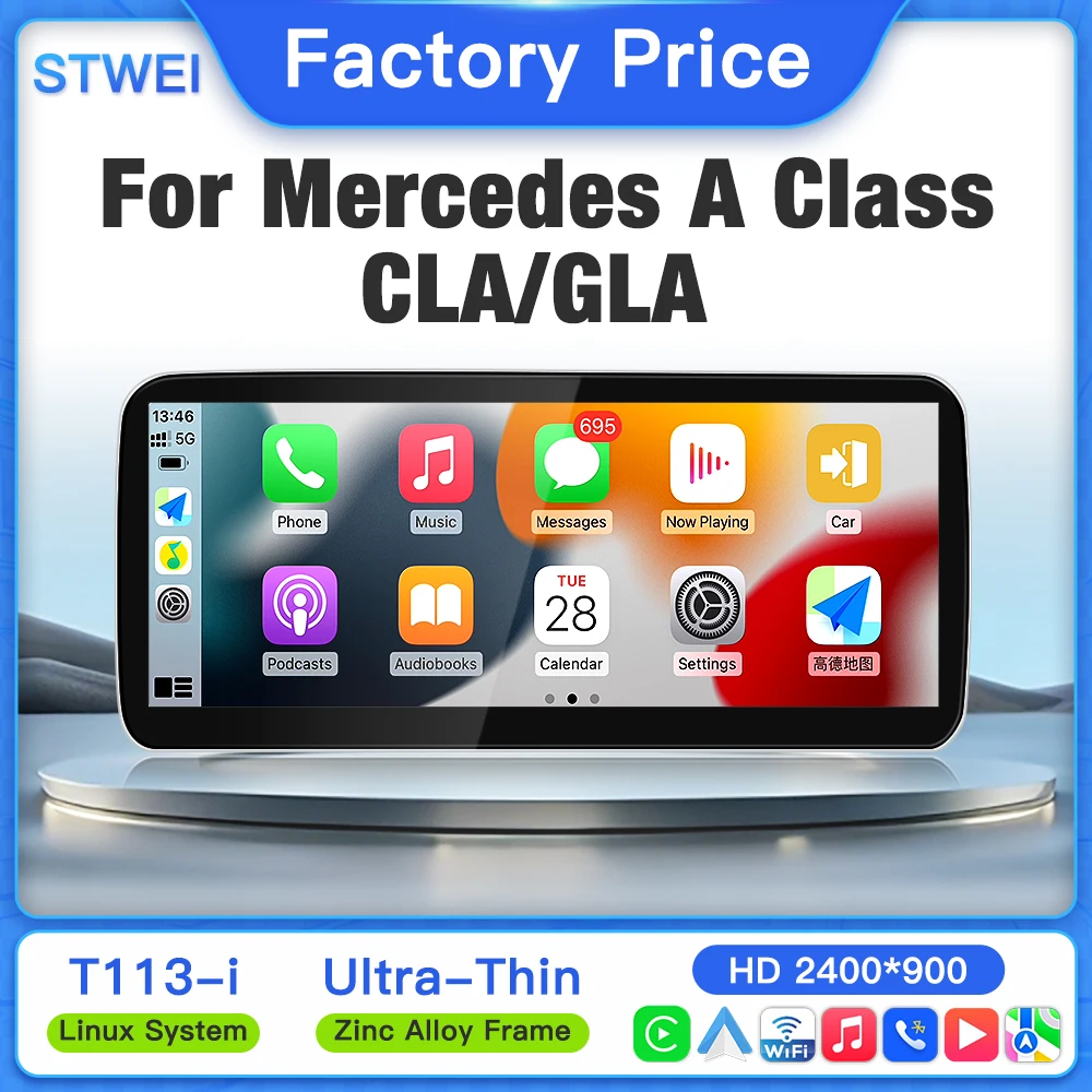12.3 10.25 Inch Touch Autoradio Wireless CarPlay Android Auto For Mercedes‑Benz A W176 CLA GLA NTG4.5 NTG5.0 Multimedia Head Uni