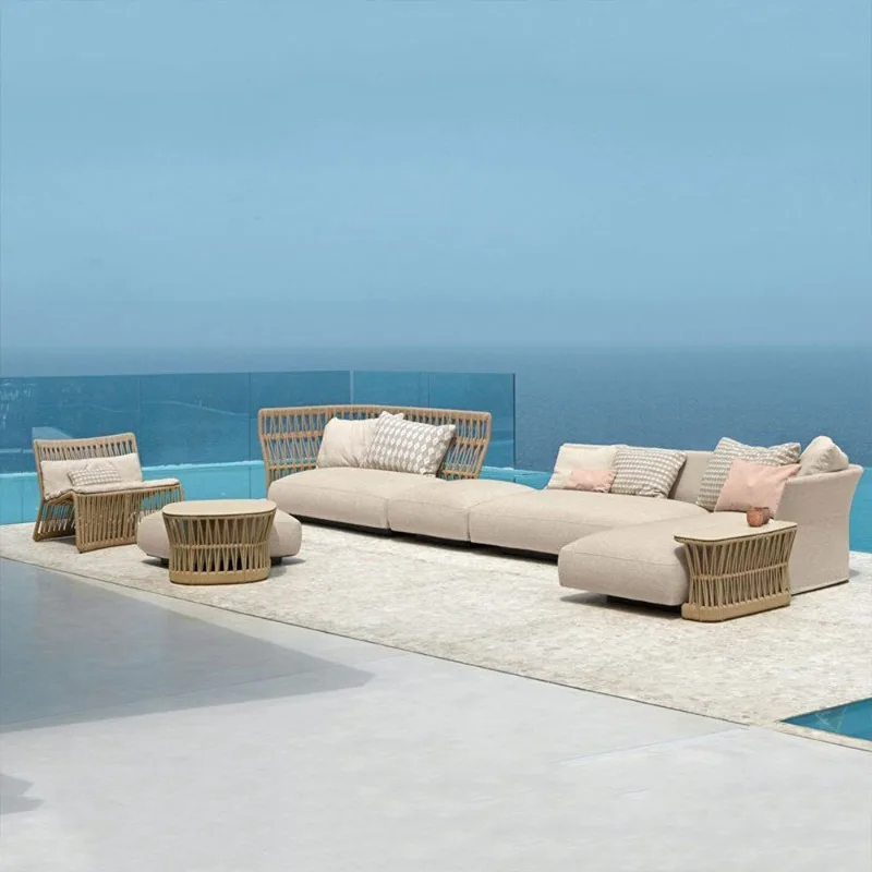 

Outdoor rattan sofa balcony open-air courtyard villa garden seaside beach chair leisure sofa combination